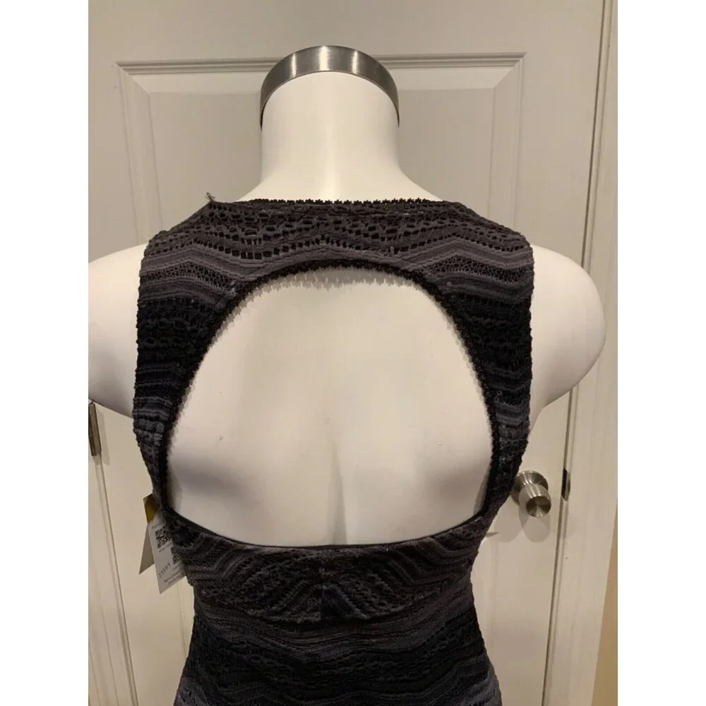 Free People Black Charcoal Gray Eyelet Lace Sheath Dress, Size 0, NWT!